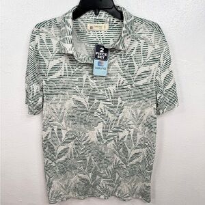 Laguna Swim Men's Polo Shirt Green/White Leaf Print Stripe Size M